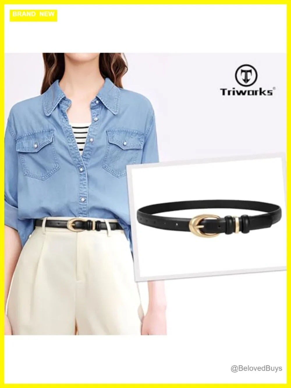 Women's Faux Leather Belt with Gold Buckle for Jeans, Pants & Dresses